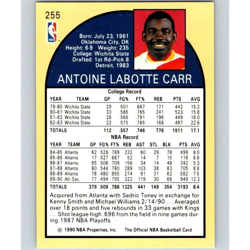 1990-91 Hoops #255 Antoine Carr NM-MT Sacramento Kings Basketball Card - Basketball Card Single