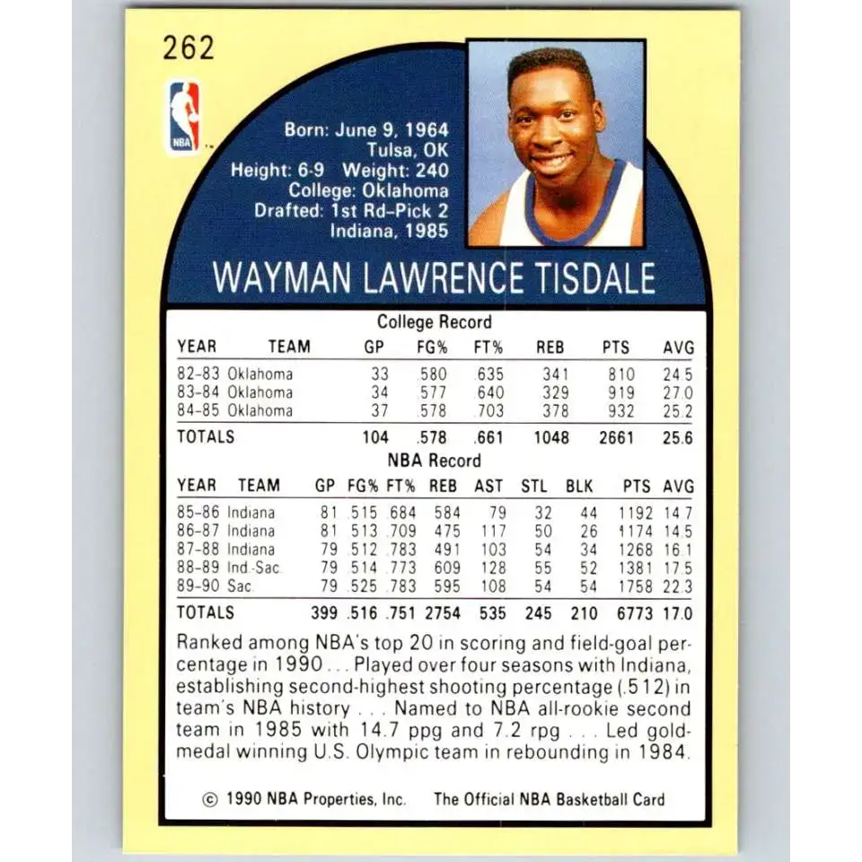 1990-91 Hoops #262 Wayman Tisdale NM-MT Sacramento Kings Basketball Card - Basketball Card Single