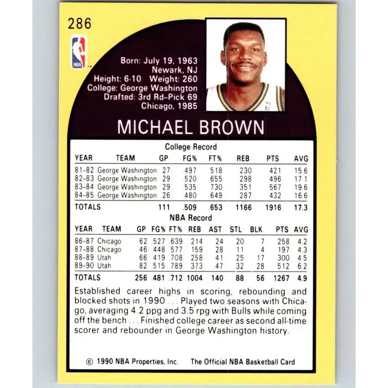 1990-91 Hoops #286 Mike Brown NM-MT Utah Jazz Basketball Card - Basketball Card Single