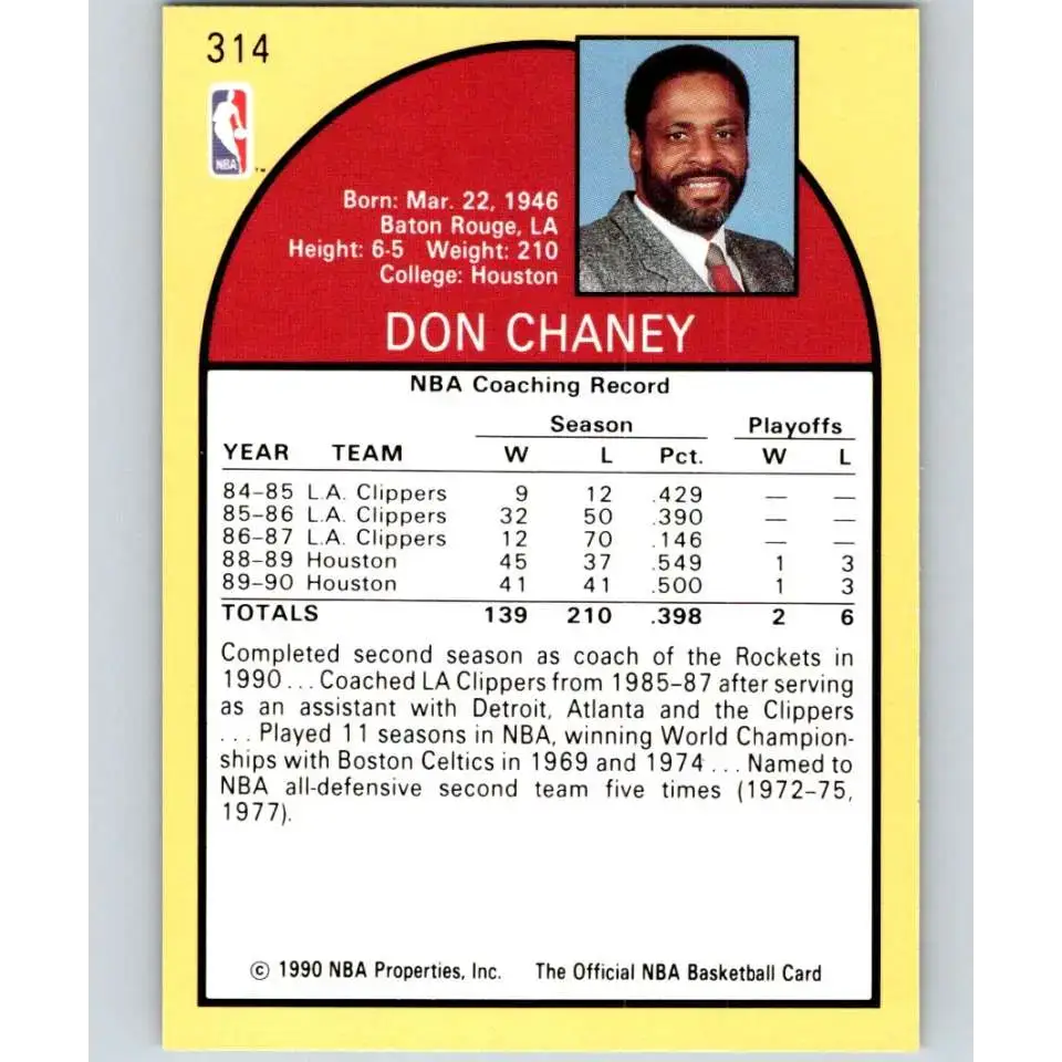 1990-91 Hoops #314 Don Chaney CO NM-MT Houston Rockets Basketball Card - Basketball Card Single