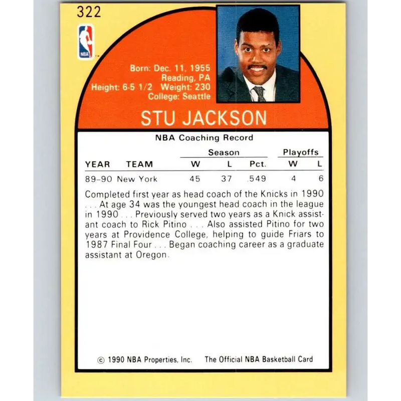 1990-91 Hoops #322 Stu Jackson CO NM-MT New York Knicks Basketball Card - Basketball Card Single