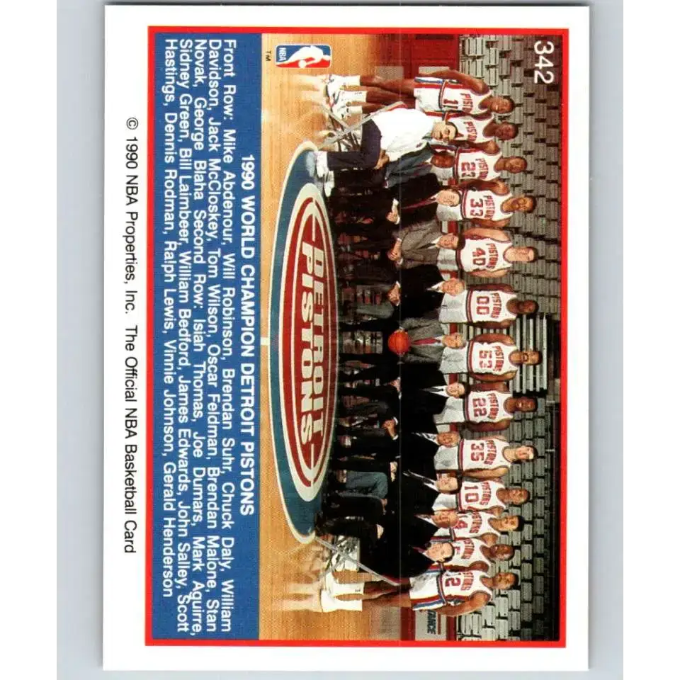 1990-91 Hoops #342 Pistons Back to Back UER NM-MT Detroit Pistons Basketball Card - Basketball Card Single