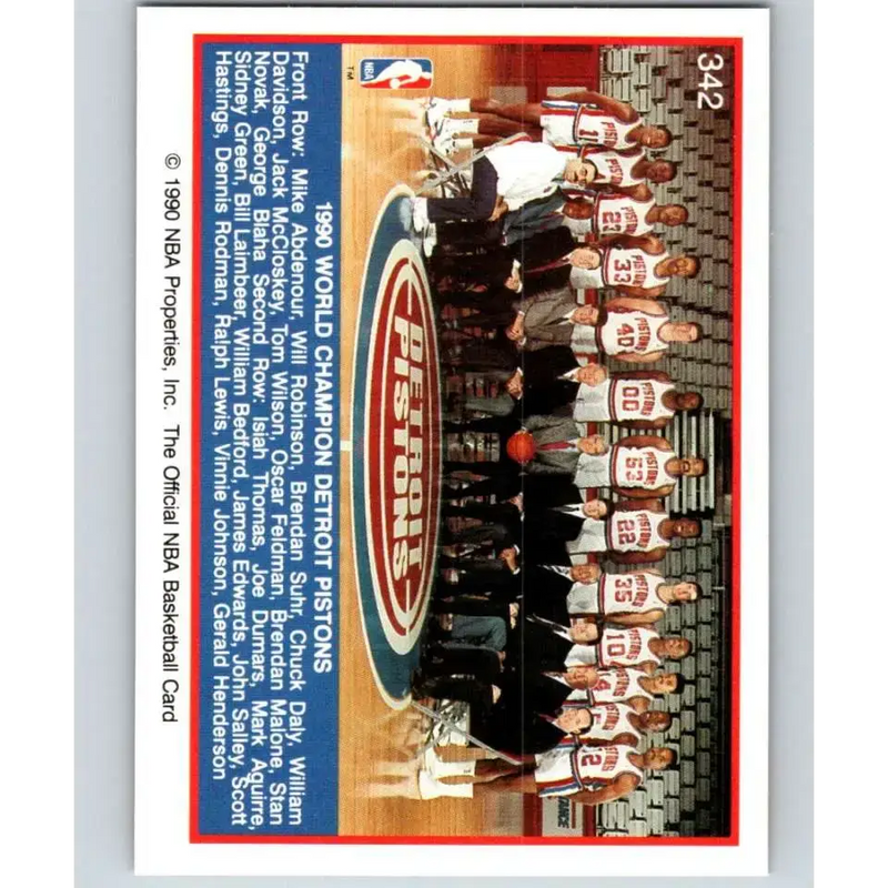 1990-91 Hoops #342 Pistons Back to Back UER NM-MT Detroit Pistons Basketball Card - Basketball Card Single