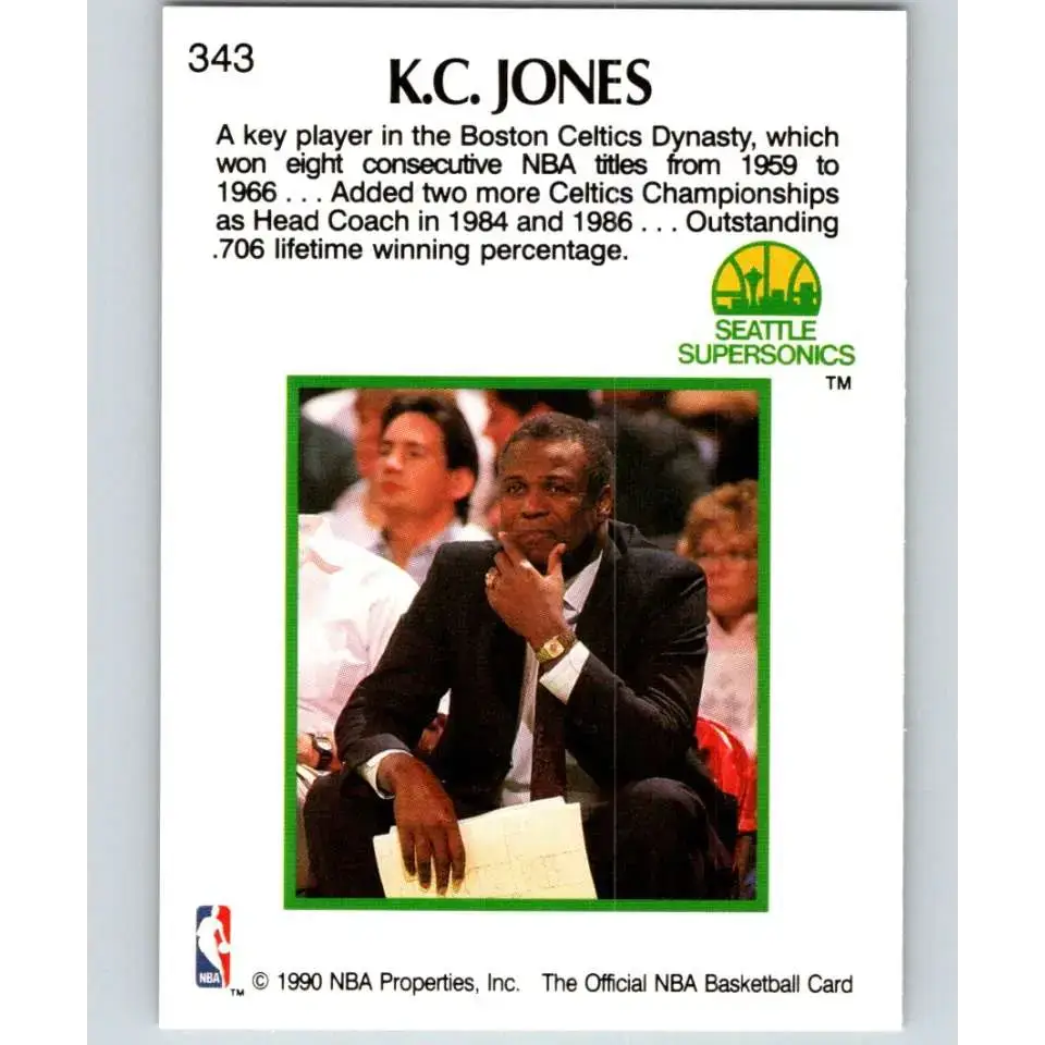 1990-91 Hoops #343 K.C. Jones CO NM-MT Seattle SuperSonics Basketball Card - Basketball Card Single