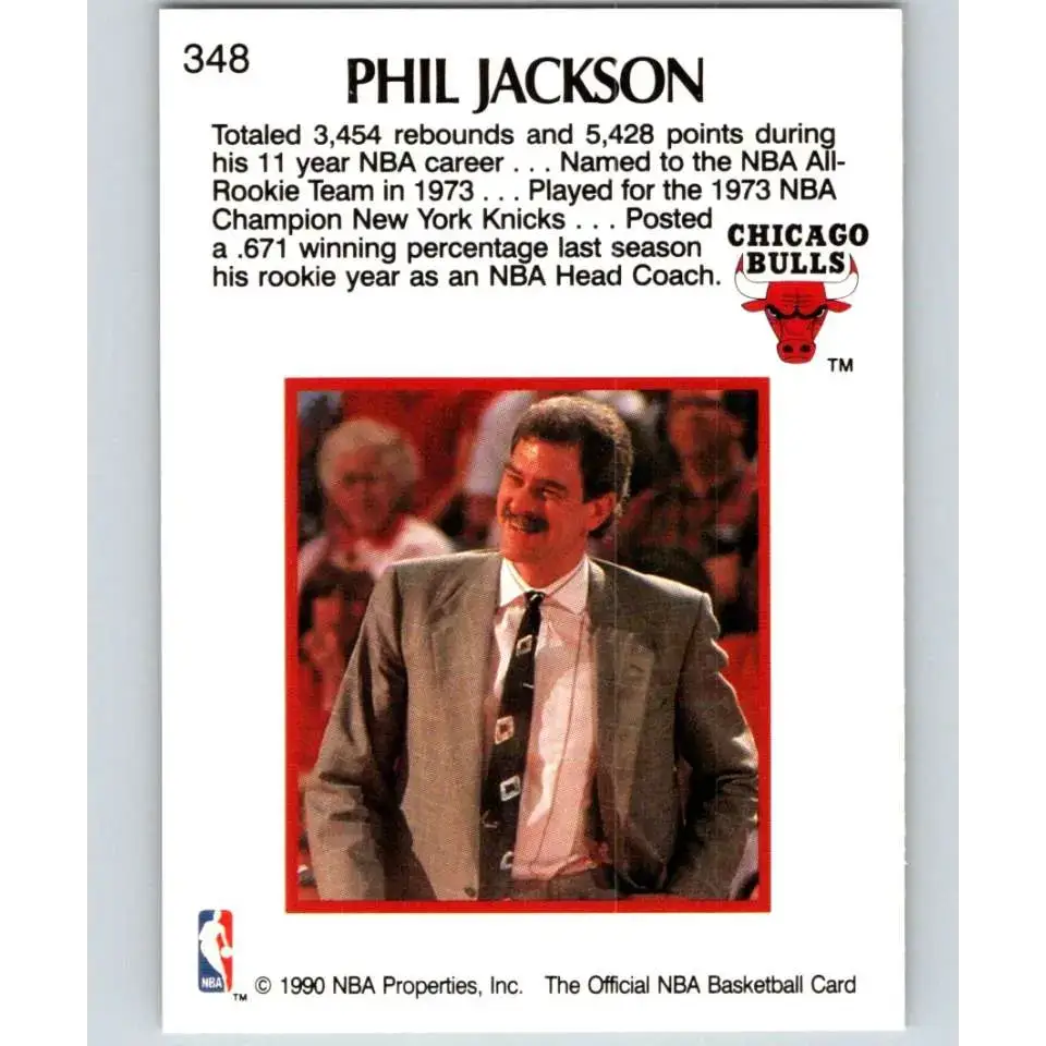 1990-91 Hoops #348 Phil Jackson CO NM-MT Chicago Bulls Basketball Card - Basketball Card Single