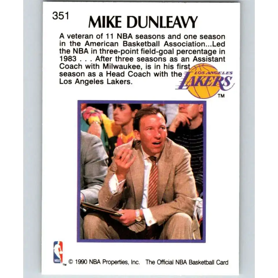 1990-91 Hoops #351 Mike Dunleavy Sr. CO NM-MT Los Angeles Lakers Basketball Card - Basketball Card Single