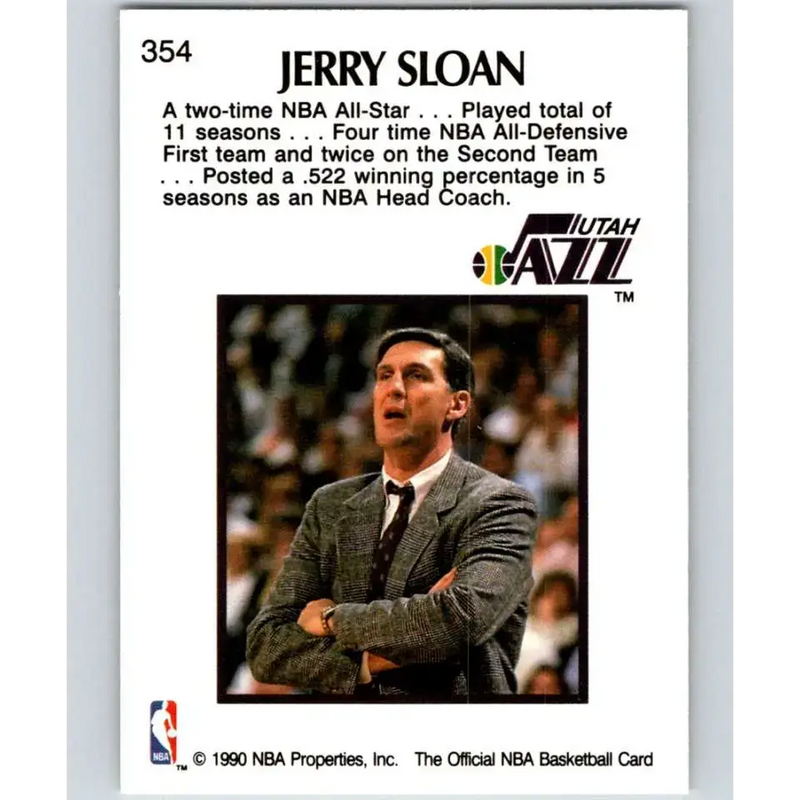 1990-91 Hoops #354 Jerry Sloan CO NM-MT Utah Jazz Basketball Card - Basketball Card Single