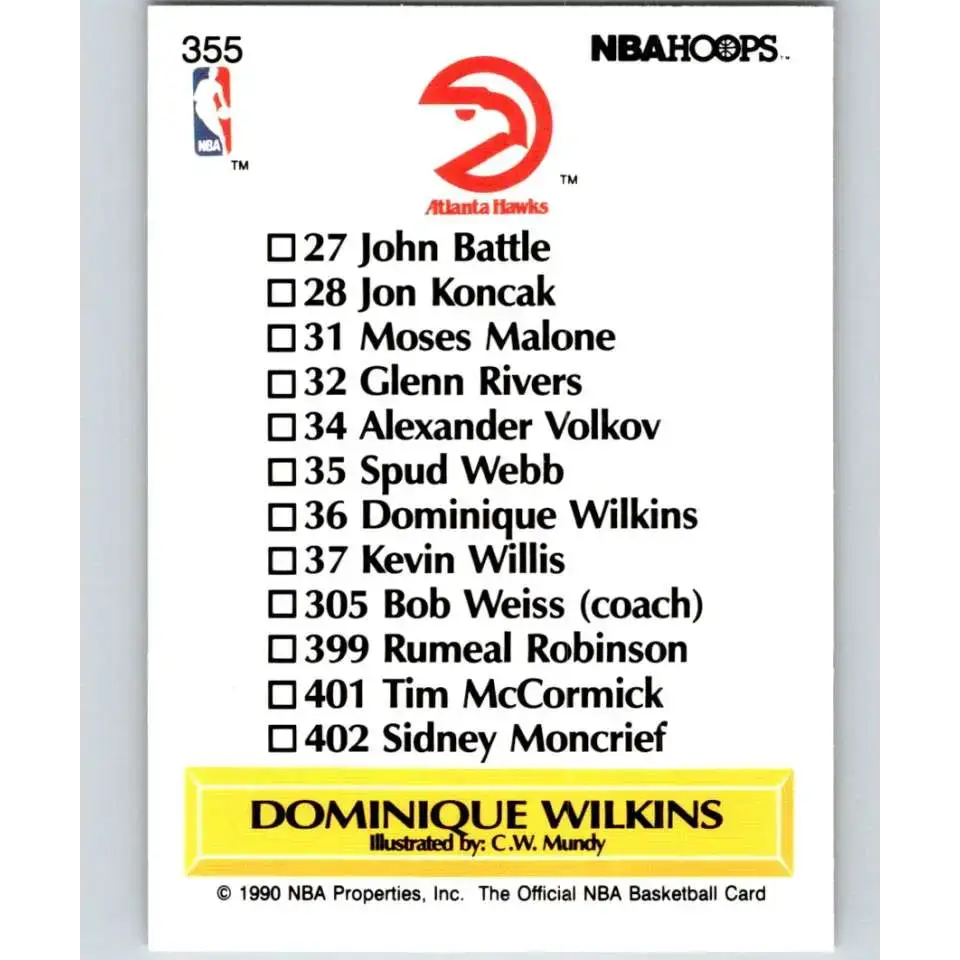 1990-91 Hoops #355 Dominique Wilkins TC NM-MT Atlanta Hawks Basketball Card - Basketball Card Single