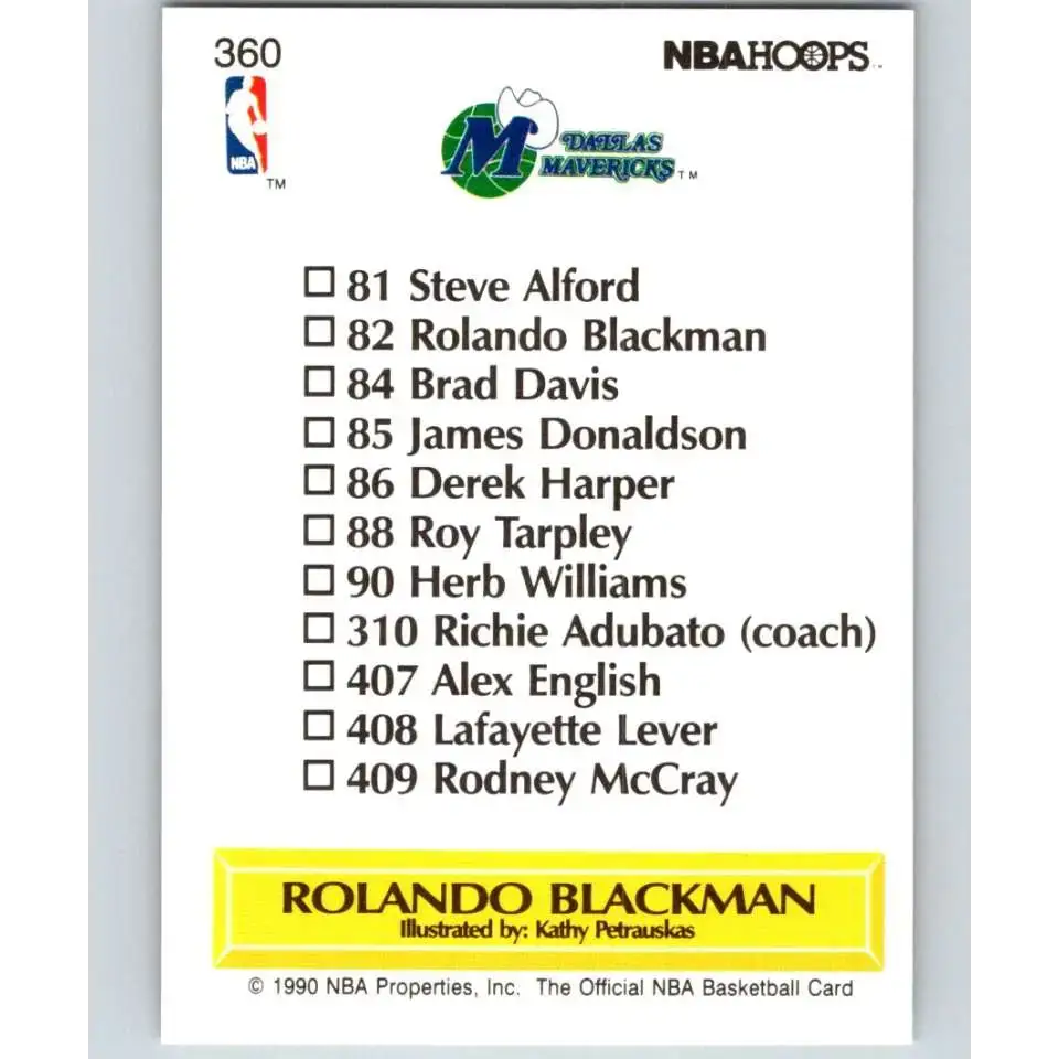 1990-91 Hoops #360 Rolando Blackman TC NM-MT Dallas Mavericks Basketball Card - Basketball Card Single