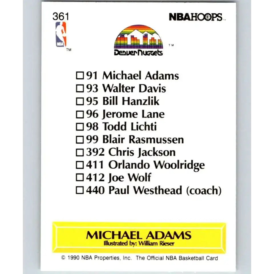 1990-91 Hoops #361 Michael Adams TC UER NM-MT Denver Nuggets Basketball Card - Basketball Card Single