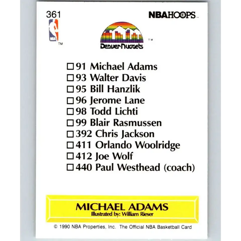 1990-91 Hoops #361 Michael Adams TC UER NM-MT Denver Nuggets Basketball Card - Basketball Card Single