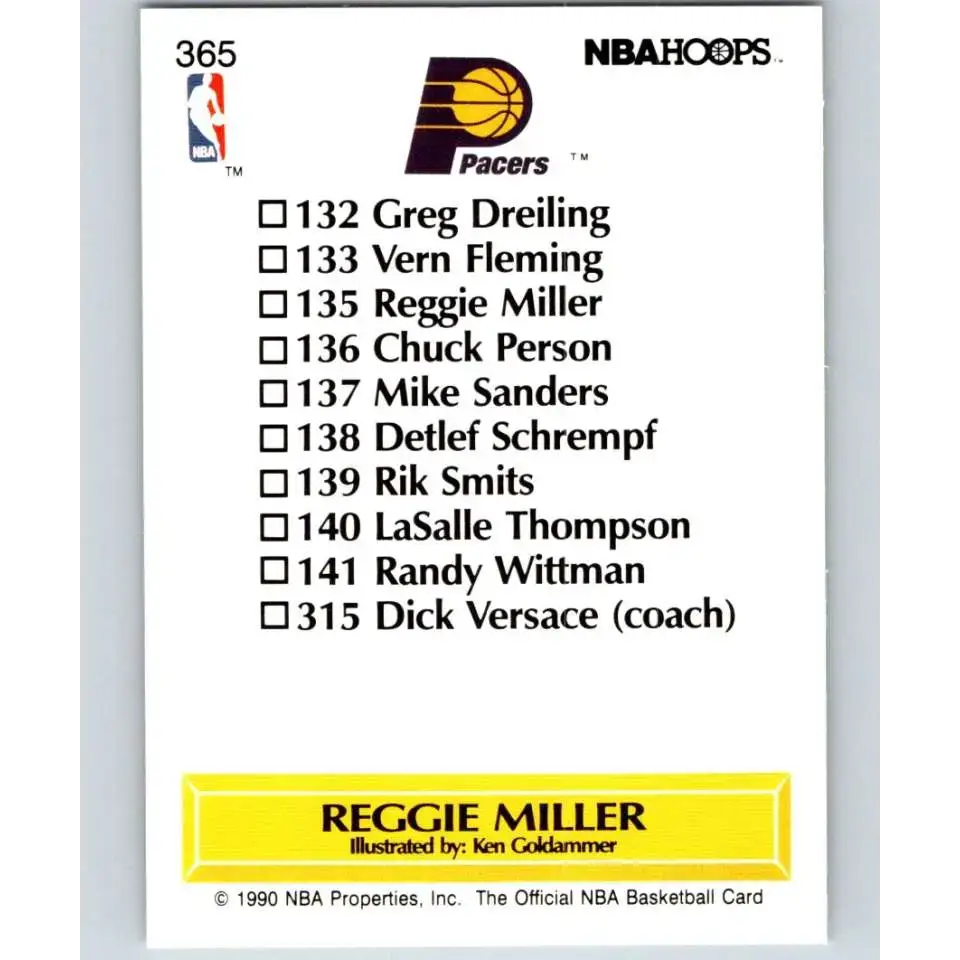 1990-91 Hoops #365 Reggie Miller TC NM-MT Indiana Pacers Basketball Card - Basketball Card Single
