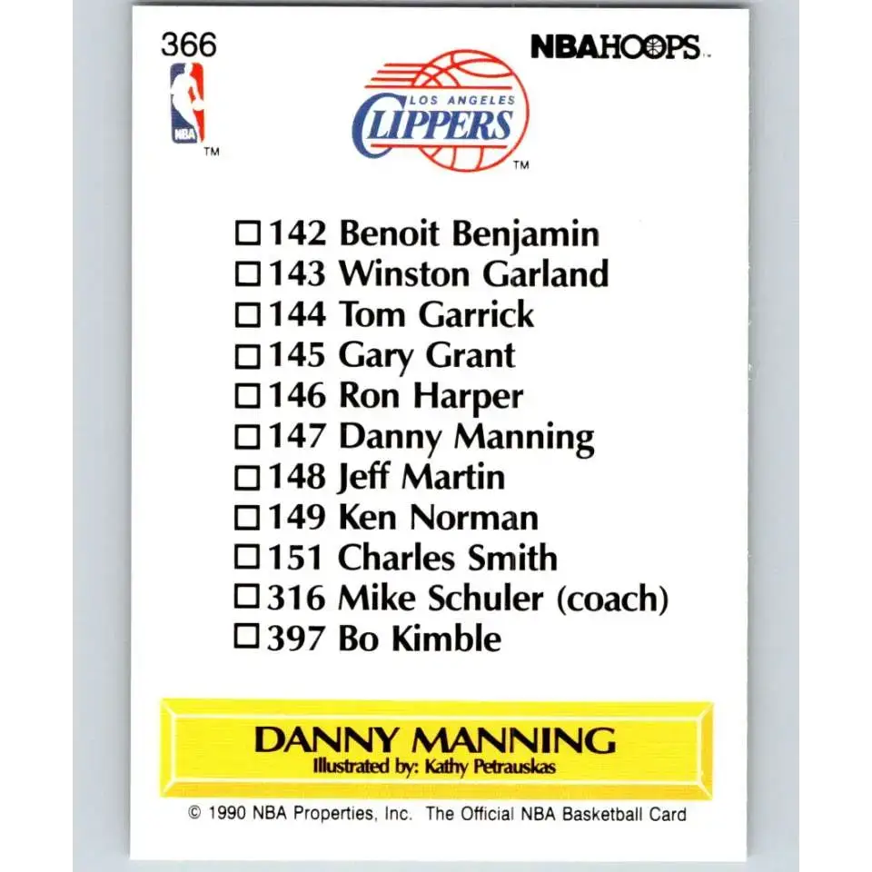 1990-91 Hoops #366 Danny Manning TC NM-MT Los Angeles Clippers Basketball Card - Basketball Card Single