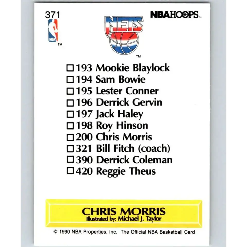 1990-91 Hoops #371 Chris Morris TC NM-MT New Jersey Nets Basketball Card - Basketball Card Single