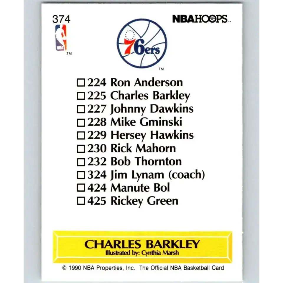 1990-91 Hoops #374 Charles Barkley TC NM-MT Philadelphia 76ers Basketball Card - Basketball Card Single