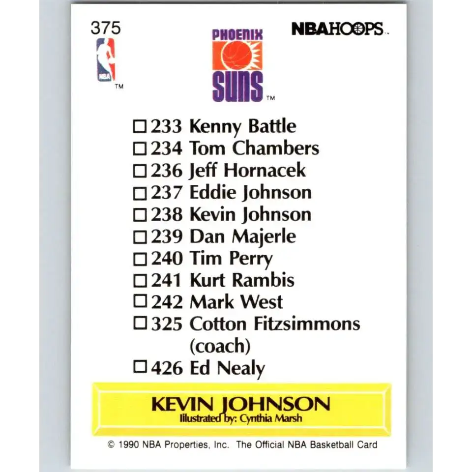1990-91 Hoops #375 Kevin Johnson TC NM-MT Phoenix Suns Basketball Card - Basketball Card Single