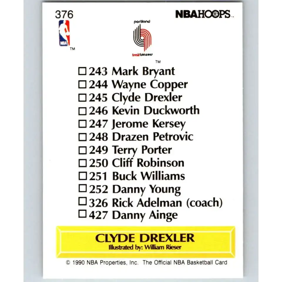 1990-91 Hoops #376 Clyde Drexler TC NM-MT Portland Trail Blazers Basketball Card - Basketball Card Single