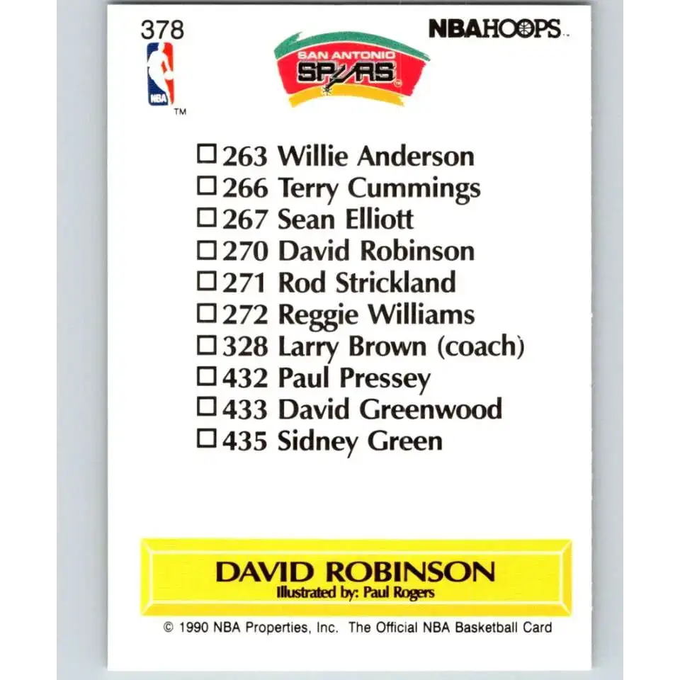 1990-91 Hoops #378 David Robinson TC NM-MT San Antonio Spurs Basketball Card - Basketball Card Single