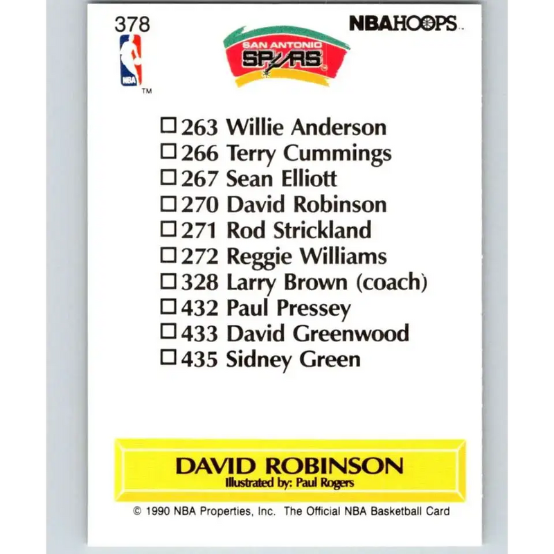 1990-91 Hoops #378 David Robinson TC NM-MT San Antonio Spurs Basketball Card - Basketball Card Single