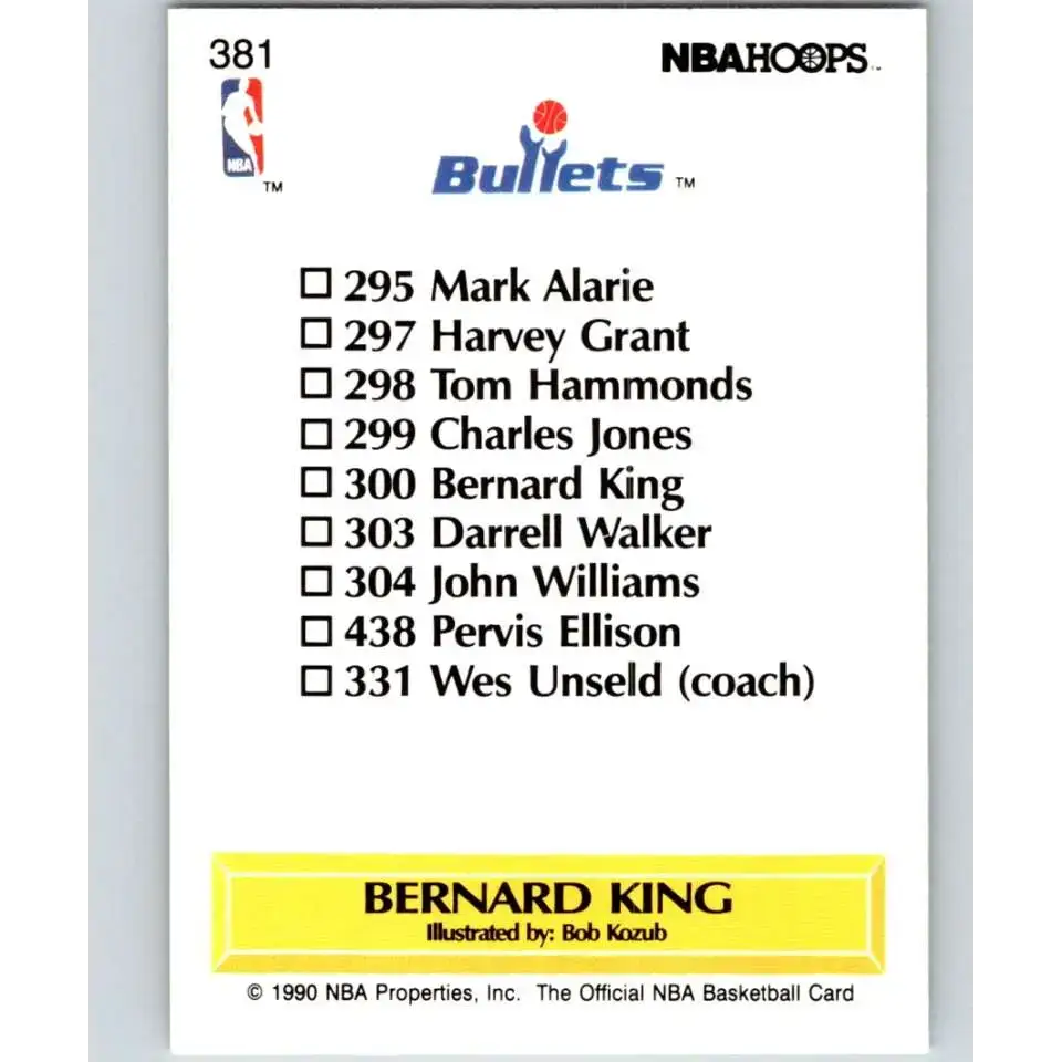 1990-91 Hoops #381 Bernard King TC NM-MT Washington Bullets Basketball Card - Basketball Card Single