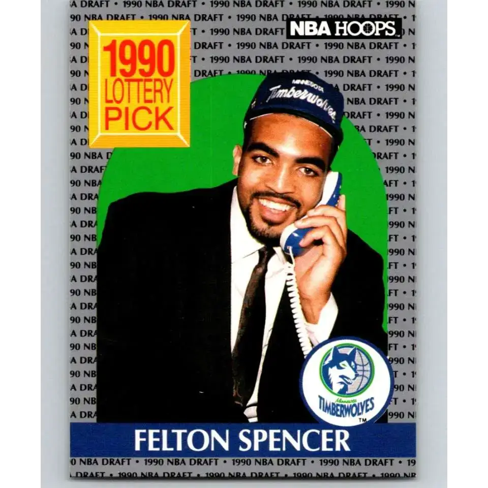 1990-91 Hoops #395 Felton Spencer NM-MT RC Rookie Minnesota Timberwolves Basketball Card - Basketball Card Single