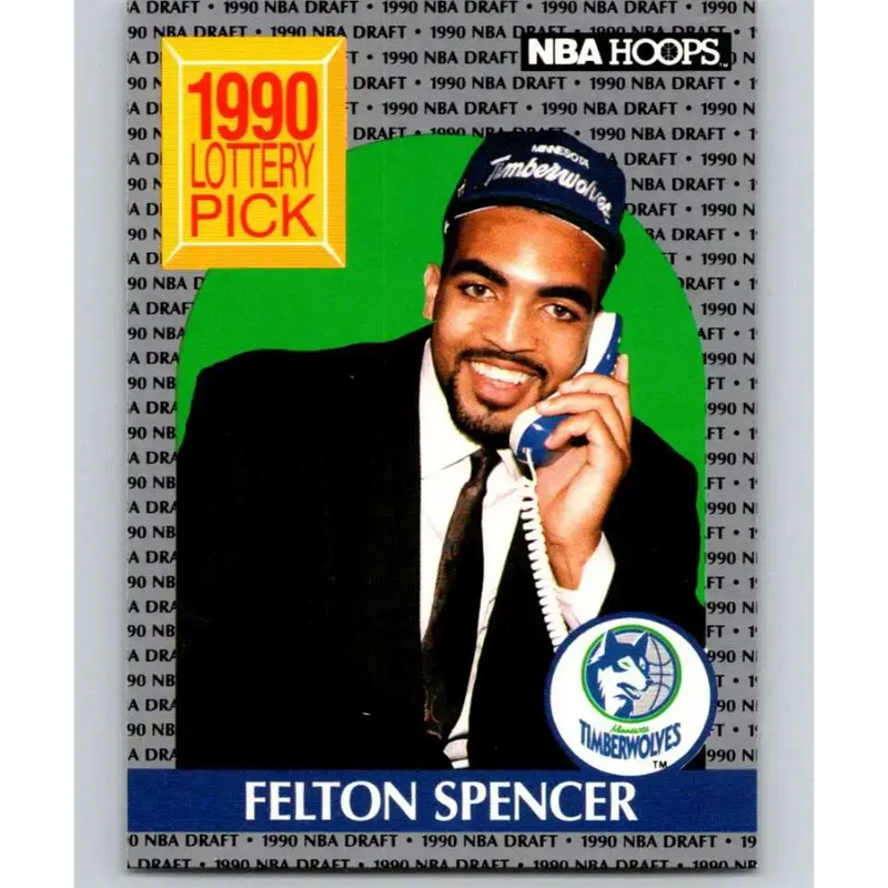 1990-91 Hoops #395 Felton Spencer NM-MT RC Rookie Minnesota Timberwolves Basketball Card - Basketball Card Single