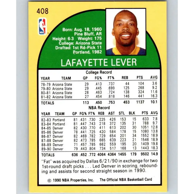 1990-91 Hoops #408 Lafayette Lever NM-MT Dallas Mavericks Basketball Card - Basketball Card Single