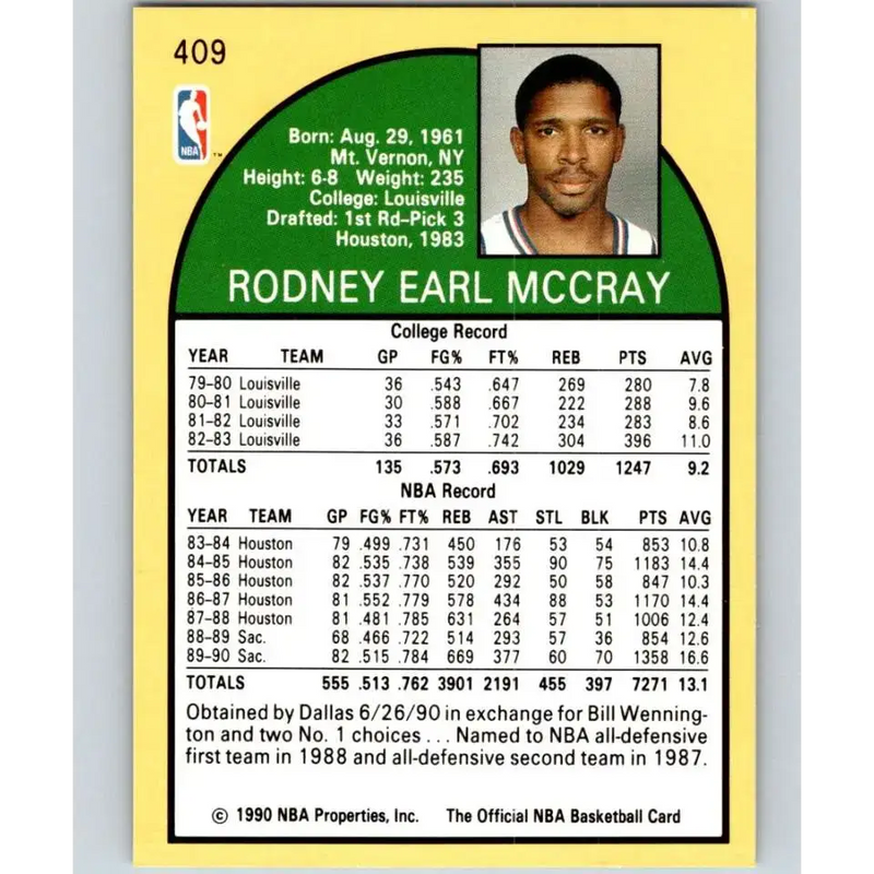1990-91 Hoops #409 Rodney McCray NM-MT Dallas Mavericks Basketball Card - Basketball Card Single
