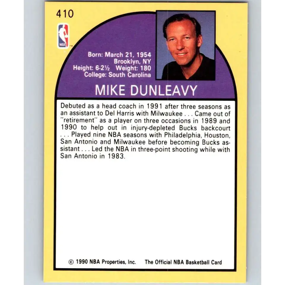 1990-91 Hoops #410 Mike Dunleavy Sr. CO NM-MT Los Angeles Lakers Basketball Card - Basketball Card Single