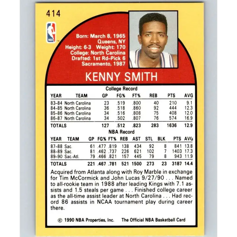 1990-91 Hoops #414 Kenny Smith NM-MT Houston Rockets Basketball Card - Basketball Card Single