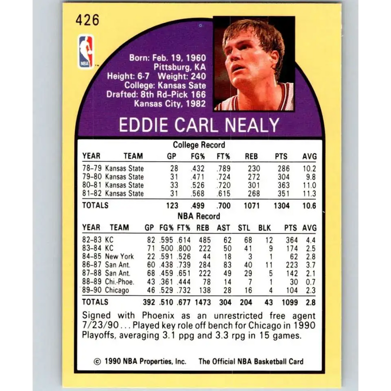 1990-91 Hoops #426 Ed Nealy NM-MT Phoenix Suns Basketball Card - Basketball Card Single
