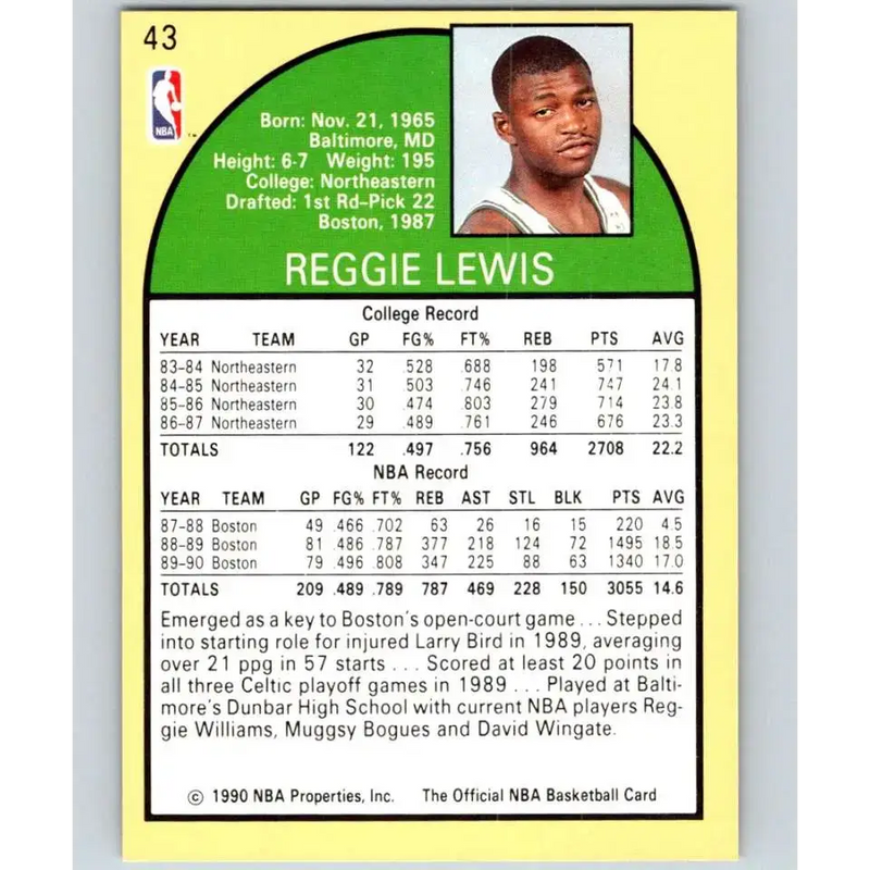 1990-91 Hoops #43 Reggie Lewis NM-MT Boston Celtics Basketball Card - Basketball Card Single