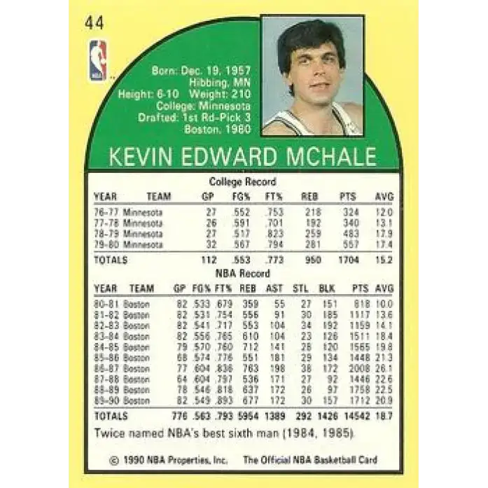 1990-91 Hoops #44 Kevin McHale NM-MT Boston Celtics Basketball Card - Basketball Card Single