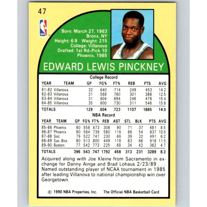 1990-91 Hoops #47 Ed Pinckney NM-MT Boston Celtics Basketball Card - Basketball Card Single