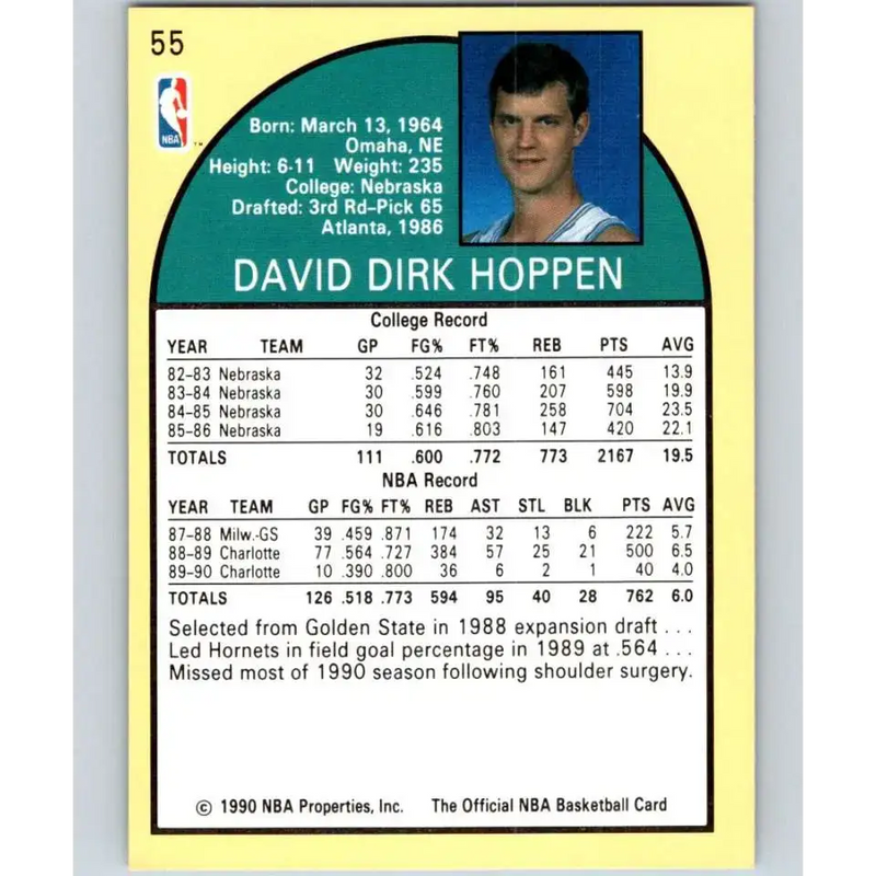 1990-91 Hoops #55 Dave Hoppen NM-MT Charlotte Hornets Basketball Card - Basketball Card Single