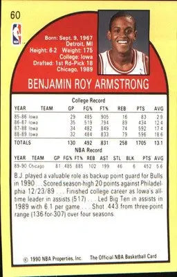 1990-91 Hoops #60 B.J. Armstrong Rookie RC - Basketball Card Single