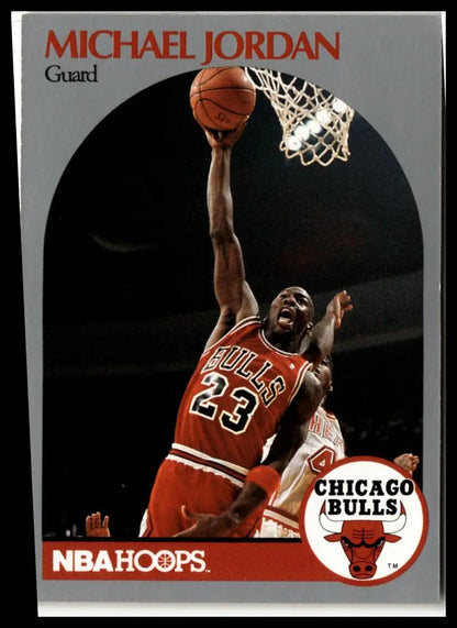 Michael Jordan Chicago basketball card from 1990-91 Hoops #65 featuring Chicago Bulls star