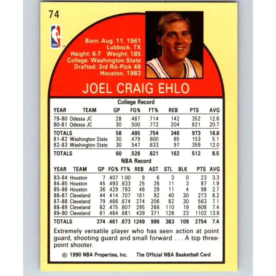 1990-91 Hoops #74 Craig Ehlo NM-MT Cleveland Cavaliers Basketball Card - Basketball Card Single