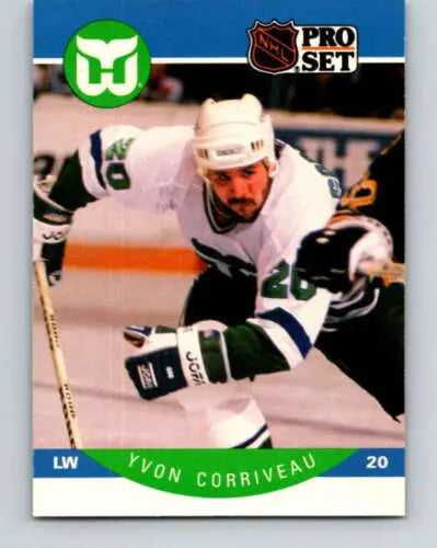 1990-91 Pro Set #100 Yvon Corriveau hockey card with original gloss featuring Whalers