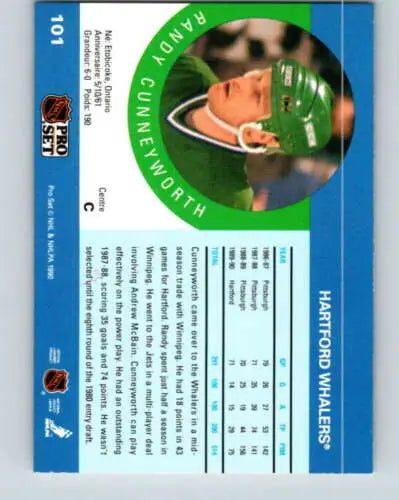 1990-91 Pro Set #101 Randy Cunneyworth NM-MT Whalers original gloss hockey card