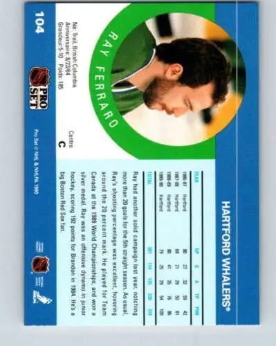 Ray Ferraro 1990-91 Pro Set hockey card with original gloss, NM-MT Whalers collectible