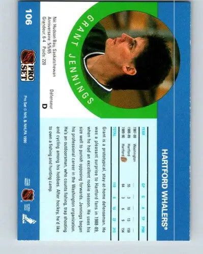 1990-91 Pro Set #106 Grant Jennings NM-MT Whalers - Hockey Card Single