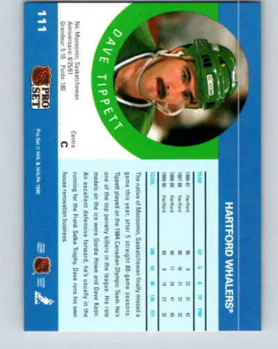 1990-91 Pro Set #111 Dave Tippett hockey card featuring original gloss in NM-MT condition