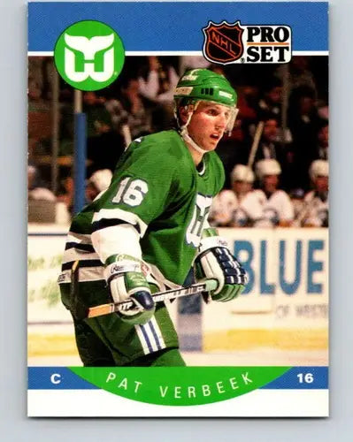 Original gloss 1990-91 Pro Set Pat Verbeek hockey card showcasing Whalers collectibles