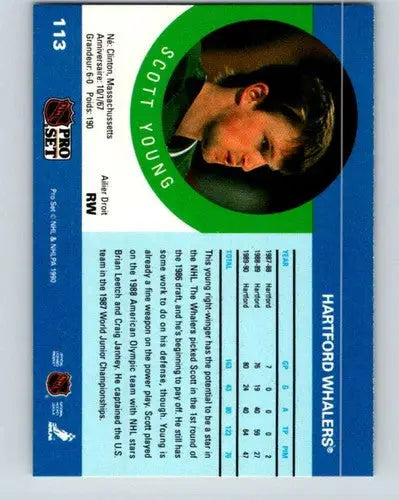 Original gloss Scott Young hockey card from 1990-91 Pro Set featuring Whalers