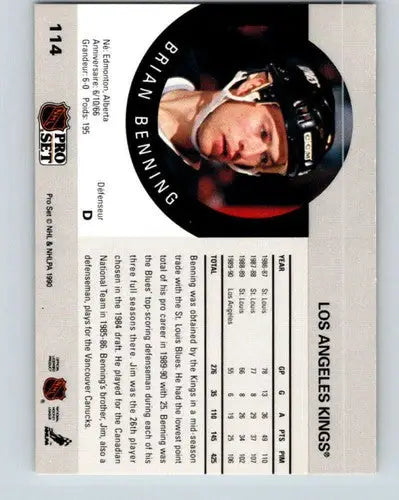 1990-91 Pro Set #114 Brian Benning Kings hockey card with original gloss, sports cards