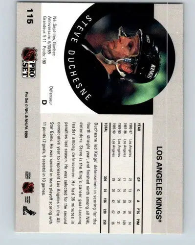 Original gloss hockey trading card of Steve Duchesne 1990-91 Pro Set Kings