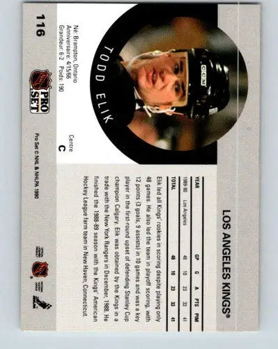 Original gloss Todd Elik hockey card from 1990-91 Pro Set Rookie Kings collection