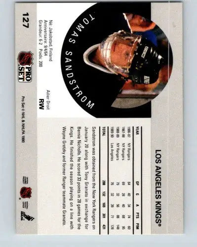 Hockey trading card featuring Tomas Sandstrom from 1990-91 Pro Set Kings with original gloss