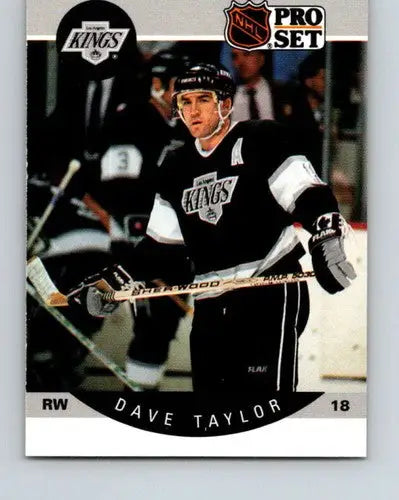 Original gloss 1990-91 Pro Set Dave Taylor Kings hockey card showcased by Simply Sandoval